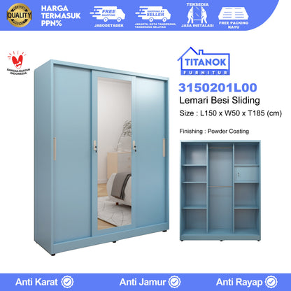 Lemari 3 Pintu Full Sliding Ukuran 150cm Motif Polos