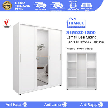Lemari 3 Pintu Full Sliding Ukuran 150cm Motif Polos