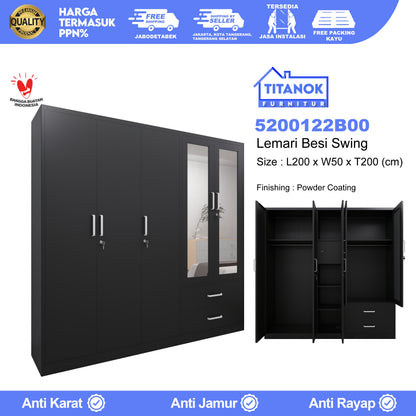 Lemari 5 Pintu Full Swing Ukuran 200cm Motif Polos