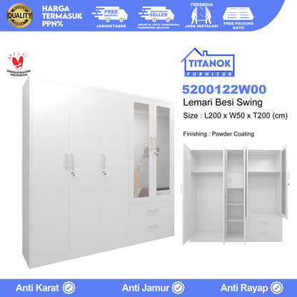 Lemari 5 Pintu Full Swing Ukuran 200cm Motif Polos