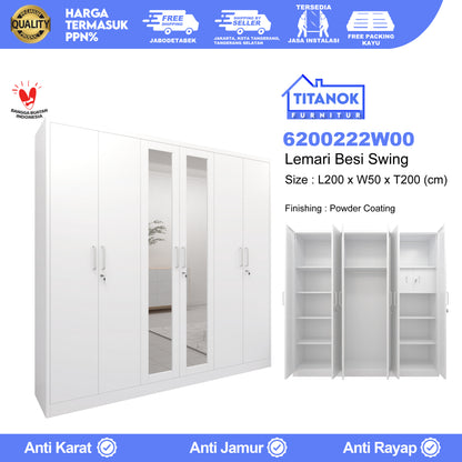 Lemari 6 Pintu Full Swing Ukuran 200cm Motif Polos